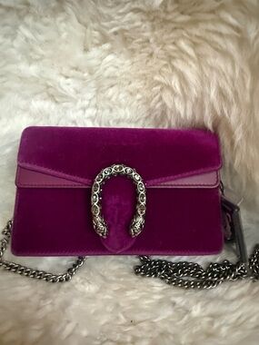 Gucci Dionysus Magenta Velvet Crossbody with Silver-Tone